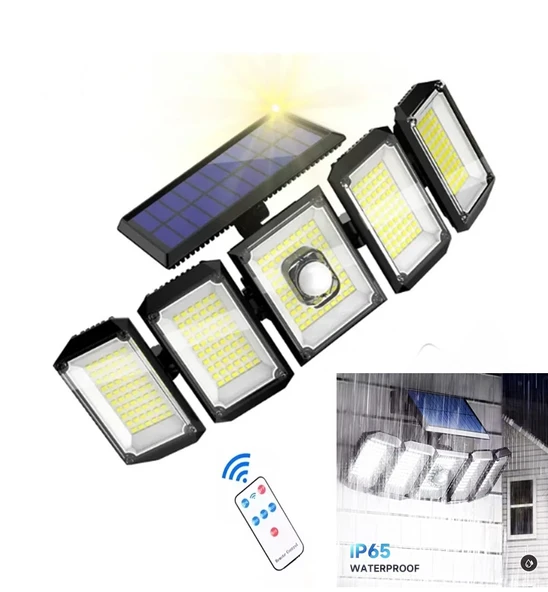 Güneş Enerjili Solar Bahçe Lambası Hareket Sensörlü 5 Taraflı 300 Led Aydınlatma Kumandalı / ES-300 ürün görseli 1