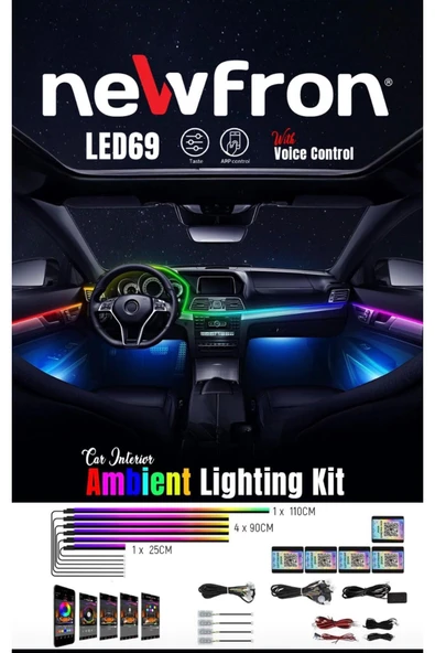 newfron By Reis Audio Nf-Led69 XL Yeni Ext Uzun araç içi 64renk ambiyans aydınlatma kayarlı led ürün görseli 1