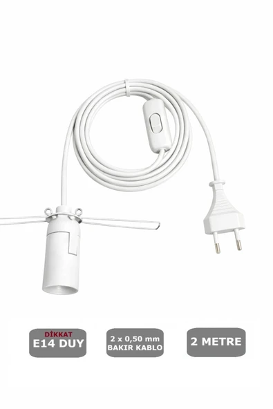 E14 YAYLI Duylu 2 Metre Arapuarlı, TUZ LAMBASI Duyu (2X0,50) (Beyaz) 65W ürün görseli 1