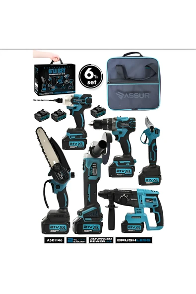 ekinler el aletleri 6'lı Set Darbeli Somun Sökme Taşlama Vidalama Testere Dal Budama Kırıcı Delici Hilti Mavi ürün görseli 1