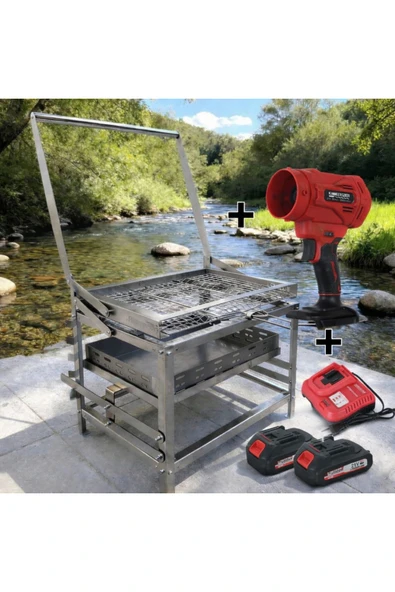 ProHummer Plus Teknomangal EEA463 Hareketli Mangal Paslanmaz Çelik 40×30 Izgara Telli + 21V Çift Akülü Üfleme Seti ürün görseli 1