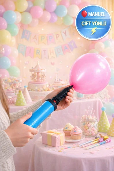 Portatif Manuel Balon Pompası Çift Yönlü El Tipi Balon Şişirme Aparatı Renkli ürün görseli 1