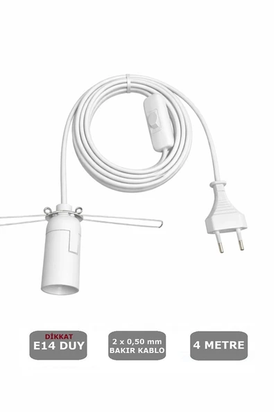 E14 Duylu 4 Metre Arapuarlı, TUZ LAMBASI Duyu Yaylı (2X0,50) (Beyaz) 65W ürün görseli 1