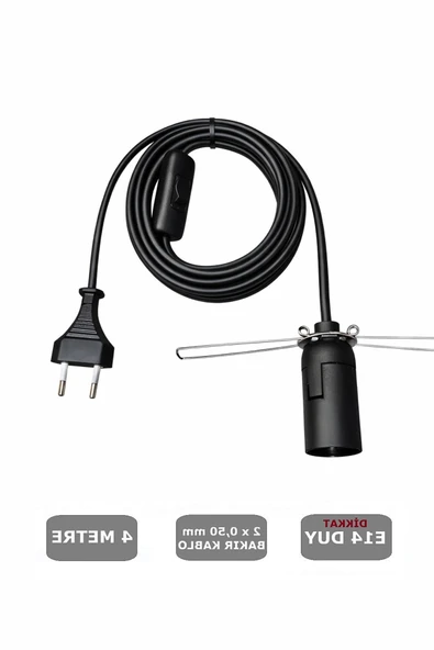 E14 YAYLI Duylu 4 Metre Arapuarlı, TUZ LAMBASI Duyu (2X0,50) (Siyah) 65W ürün görseli 1
