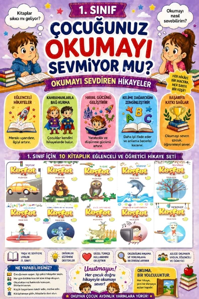 1 .Sınıf Okumayı Sevdiren 10 lu Hikaye Seti - 7 (16 sayfa) ürün görseli 1
