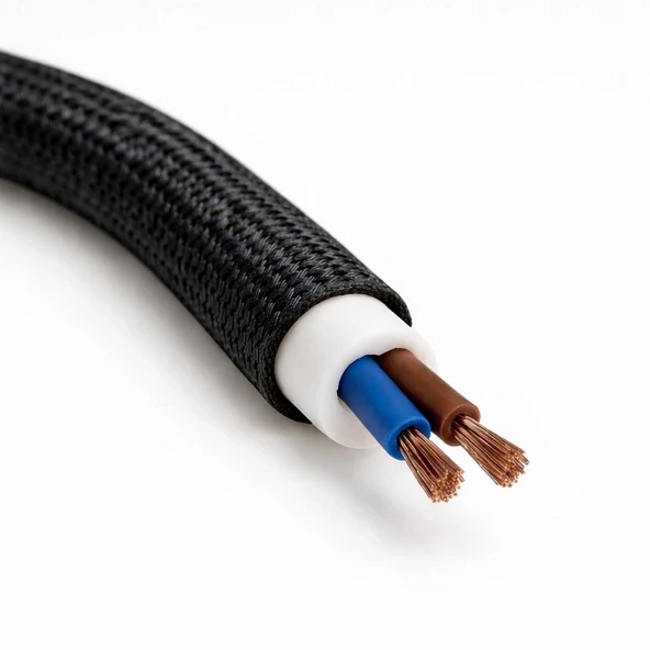 Dekoratif Kumaş Örgü Aydınlatma Elektrik Kablosu (2x0,50 TTR) (Siyah) 1 Metre - Resim 2