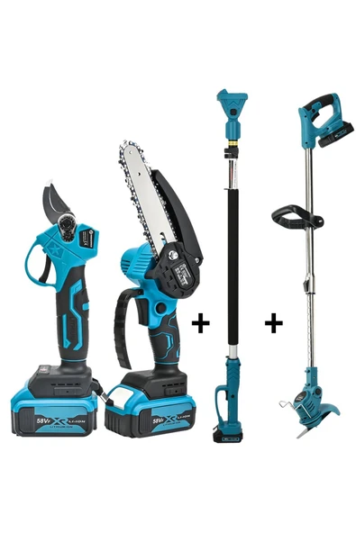 Prohummer PH263 Teleskopik 4lü Bahçe Set Dal Budama Makası, Dal budama Testeresi, Çim Biçme Makinesi ve 2mt Uzatma Kolu 58Vf (Mavi) ürün görseli 1