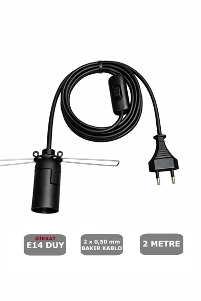 E14 YAYLI Duylu 2 Metre Arapuarlı, TUZ LAMBASI Duyu (2X0,50) (Siyah) 65W ürün görseli 1