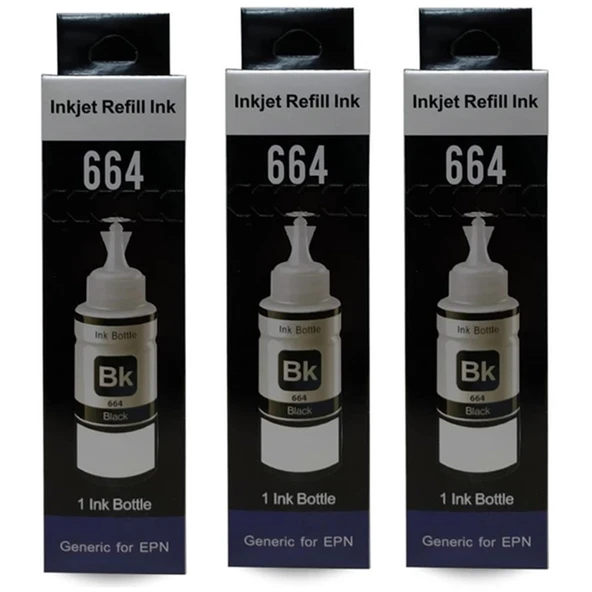 Melsan Epson EcoTank L361 Uyumlu Siyah Muadil Mürekkep 3x70 ml (Toplam 210 ml) ürün görseli 1
