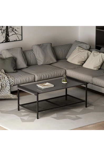 Lara Modern Orta Sehpa – Metal Raflı Tasarım, 120x60 cm  Antrasit ürün görseli 1
