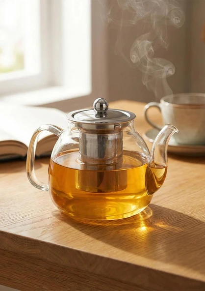 Corbeen Borosilikat Cam Demlik - 1 Litre, Oval ürün görseli 1