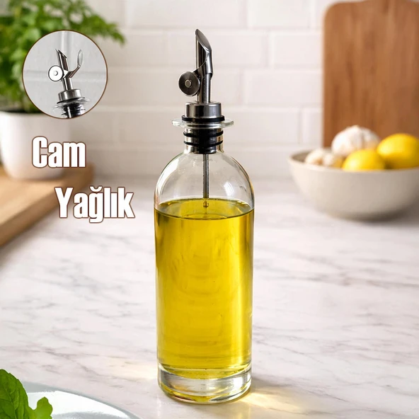 Porsima 3890-1 Gümüş Sızdırmaz Kapaklı Cam Yağlık Sirkelik Yağdanlık 500 ml ürün görseli 1