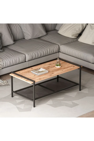 Lara Modern Orta Sehpa – Metal Raflı Tasarım, 120x60 cm  atlantik çam ürün görseli 1