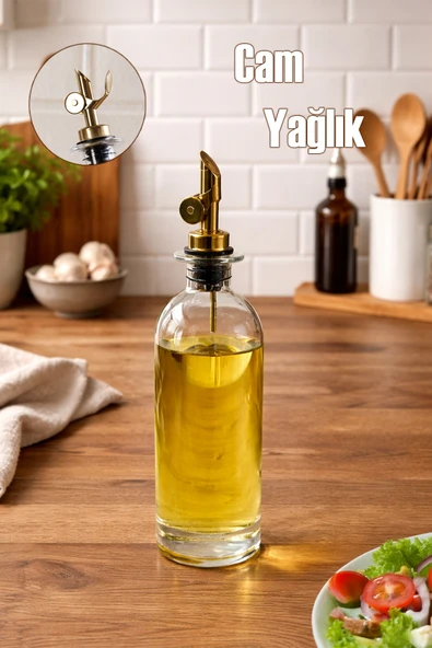 Porsima 3890 Gold Sızdırmaz Kapaklı Cam Yağlık Sirkelik Yağdanlık 500 ml ürün görseli 1