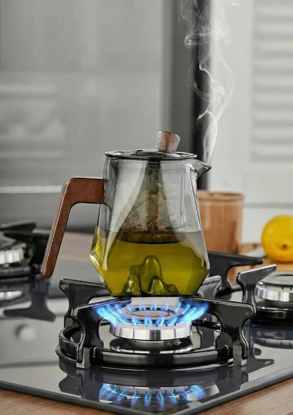 Kinu Füme Borosilikat Cam Demlik - 500 ML, Eğimli ürün görseli 1