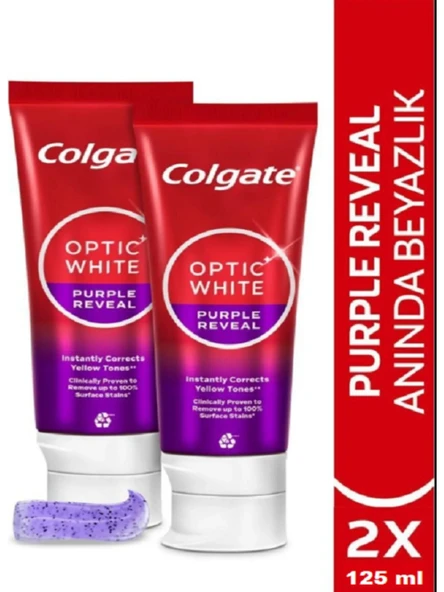 Colgate Optic White Purple Reveal Beyazlatıcı Diş Macunu 125 ml X 2 Anında Daha Beyaz Dişler İçin ürün görseli 1