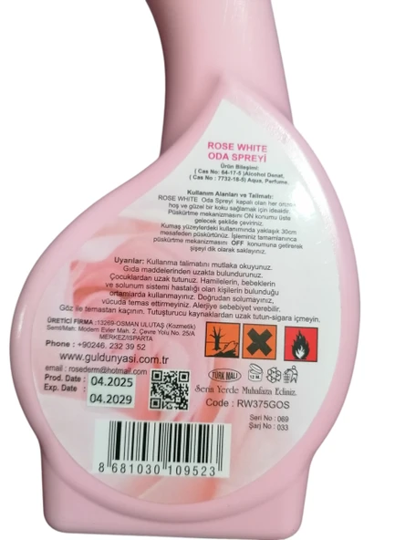 Rose White Gül Oda Spreyi 375ml - Resim 3