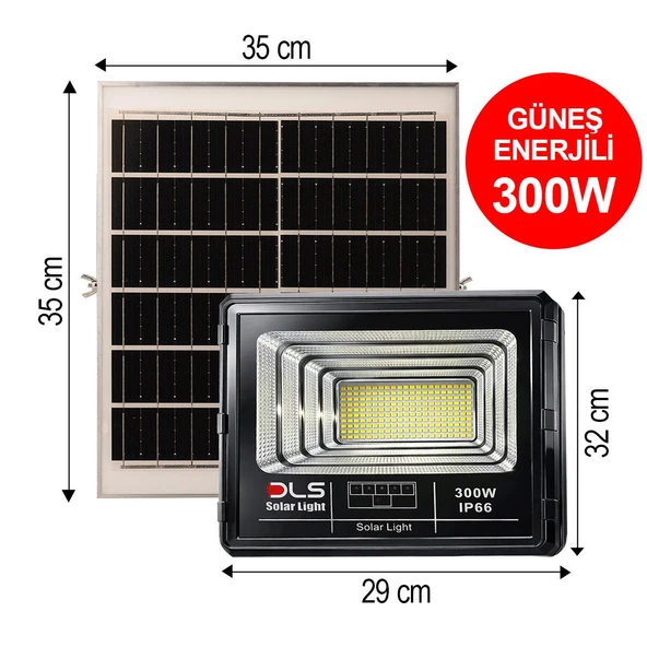 DLS 300W Güneş Enerjili Solar LED Projektör Harici Solar Panelli, 5 Metre Kablolu 501-300 ürün görseli 1