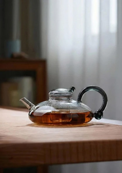 Kinu Füme Borosilikat Cam Demlik - 650 ML, Oval ürün görseli 1