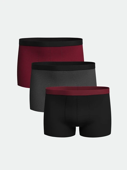 LC WAIKIKI Bordo Standart Kalıp Pamuklu Esnek Erkek Boxer 3'lü ürün görseli 1