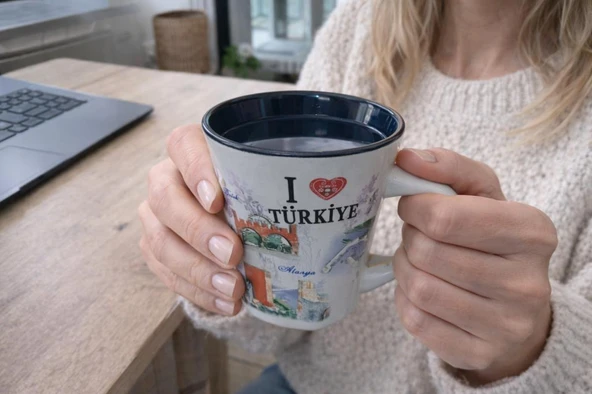 Mini Seramik Bardak 100 ml – I Love Türkiye Desenli Küçük Kupa | Kahve, Çay & Meyve Suyu İçin 7x7 cm ürün görseli 1
