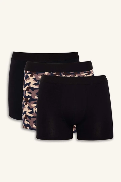 Defacto G3839AXBK81 Siyah Regular Fit Desenli 3'lü Boxer ürün görseli 1