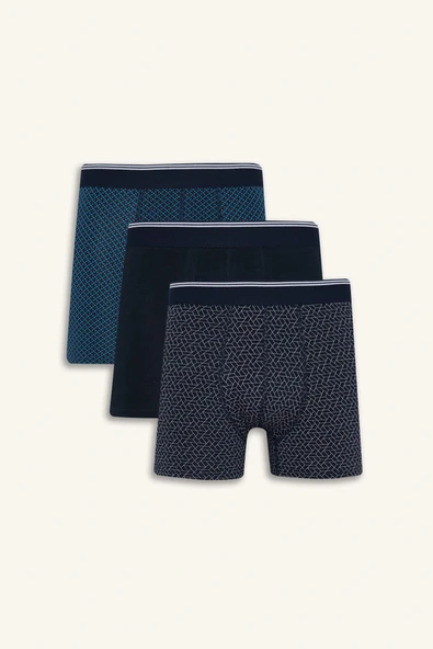 Defacto D2314AXNV135 Lacivert Regular Fit Baskılı 3'lü Boxer ürün görseli 1