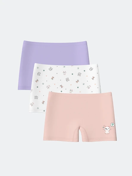 LCW Kids Beyaz Kedi Baskılı Kız Çocuk Boxer 3'lü ürün görseli 1