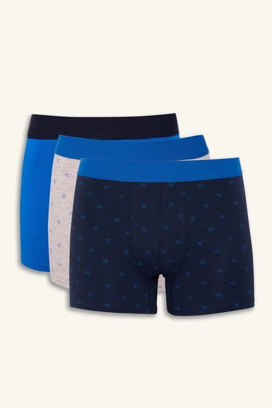 Defacto G4673AXBE103 Mavi Regular Fit Baskılı 3'lü Boxer ürün görseli 1
