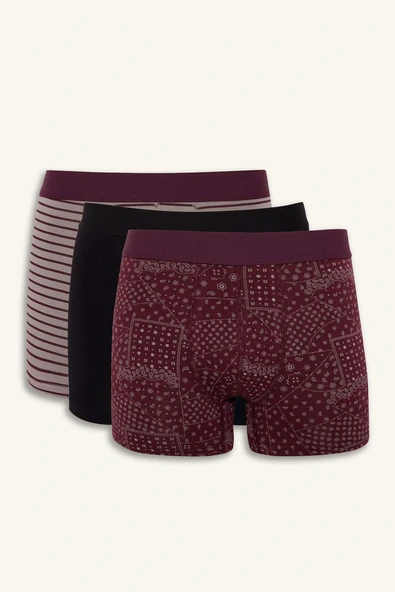 Defacto G3230AXBR34 Bordo Regular Fit Şal Desenli 3'lü Boxer ürün görseli 1