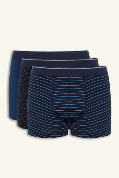 Defacto D9876 Lacivert Regular Fit Çizgili 3'lü Boxer ürün görseli 1
