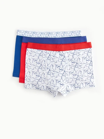 LCW Kids Beyaz Baskılı Pamuklu Erkek Çocuk Boxer 3'lü ürün görseli 1