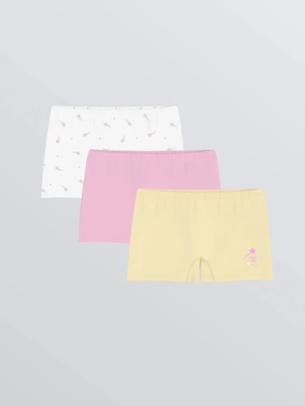 LCW Kids Sari Baskılı Kız Çocuk Boxer 3'lü ürün görseli 1