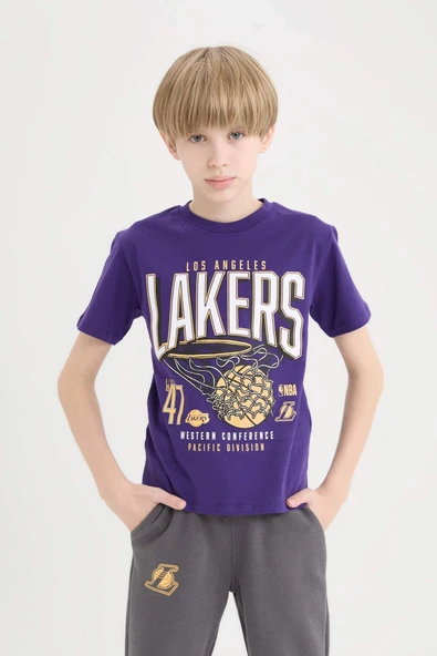 Defacto D9544 Mor Erkek Çocuk NBA Los Angeles Lakers Kısa Kollu Tişört ürün görseli 1