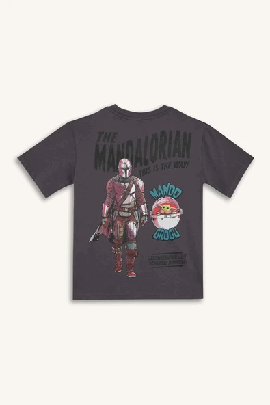 Defacto D9572 Antrasit Erkek Çocuk Star Wars-Mandalorian Bisiklet Yaka Kısa Kollu Tişört ürün görseli 1