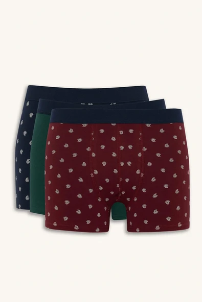 Defacto G2991AXBR115 Bordo Regular Fit Şal Desenli 3'lü Boxer ürün görseli 1