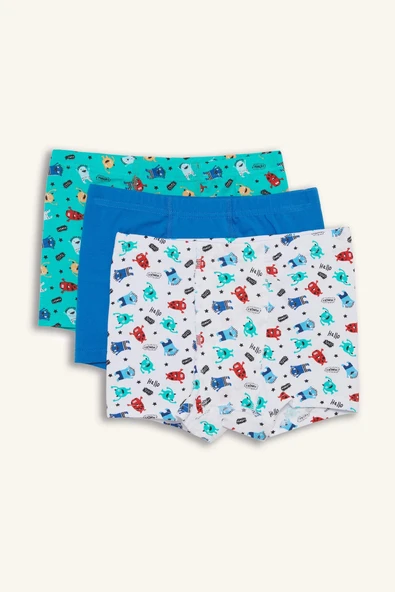 Defacto E6872 Beyaz Erkek Çocuk Canavar Baskılı 3'lü Boxer ürün görseli 1