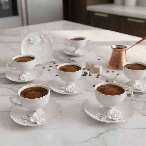 Acar Felicity 12 Parça 6 Kişilik Kahve Fincan Takımı Beyaz 08203 ürün görseli 1
