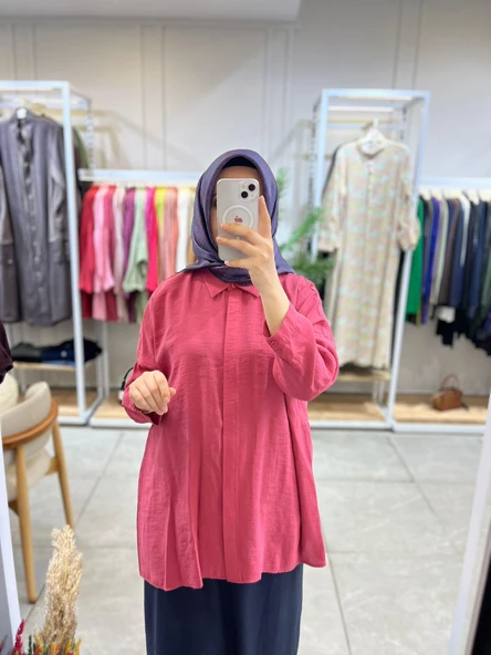 Nuss 3001 Oversize Düğmeli Gömlek Red Plum - Resim 3