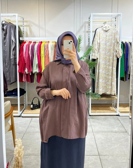 Nuss 3001 Oversize Düğmeli Gömlek Kahve ürün görseli 1