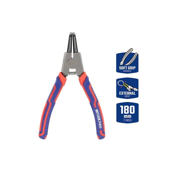 WORKPRO WP231151 180MM CR-V Eğri Uçlu Yaylı Profesyonel Dış Segman Pensesi ürün görseli 1