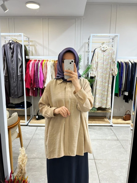 Nuss 3001 Oversize Düğmeli Gömlek Latte ürün görseli 1