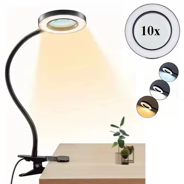 C48 Güçlü Ledli Büyüteçli Çalışma Lambası 3 Farklı Işık Rengi Usb ürün görseli 1