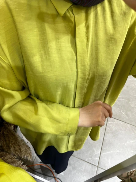 Nuss 3001 Oversize Düğmeli Gömlek Lime - Resim 2