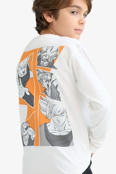 Defacto F5092A8WT32 Beyaz Erkek Çocuk Dragon Ball Bisiklet Yaka Sırt Baskılı Uzun Kollu Tişört ürün görseli 1