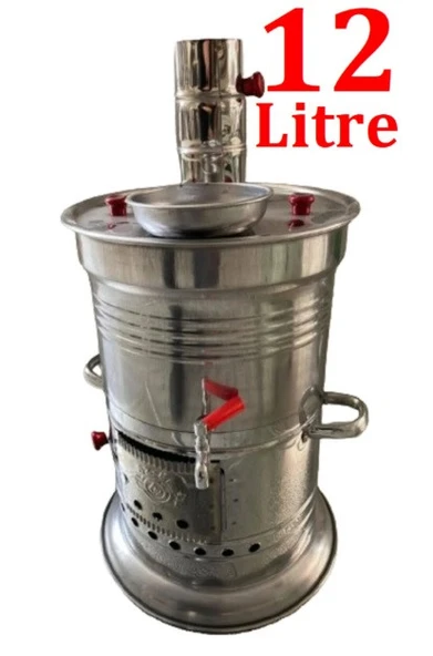 12 Litre Paslanmaz Metal Odunlu Kömürlü Çay Semaveri Odunlu Kömürlü Semaver Tek Musluklu Semaver 12 ürün görseli 1