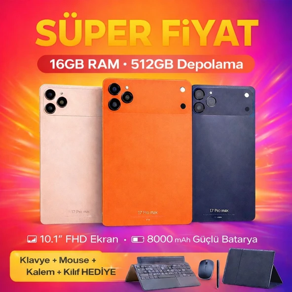 17 ProMax Sim Kartlı 10.1inch 16ram 512Hafıza Full Set Hediyeli Tablet ürün görseli 1