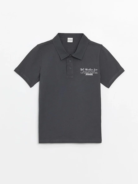 LCW Kids Antrasit Polo Yaka Baskılı Kısa Kollu Erkek Çocuk Tişört ürün görseli 1