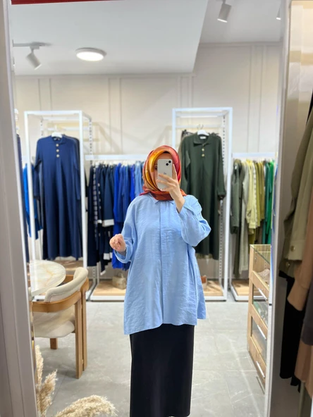Nuss 3001 Oversize Düğmeli Gömlek Ross Mavi ürün görseli 1
