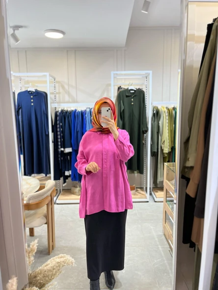 Nuss 3001 Oversize Düğmeli Gömlek Fuşya ürün görseli 1
